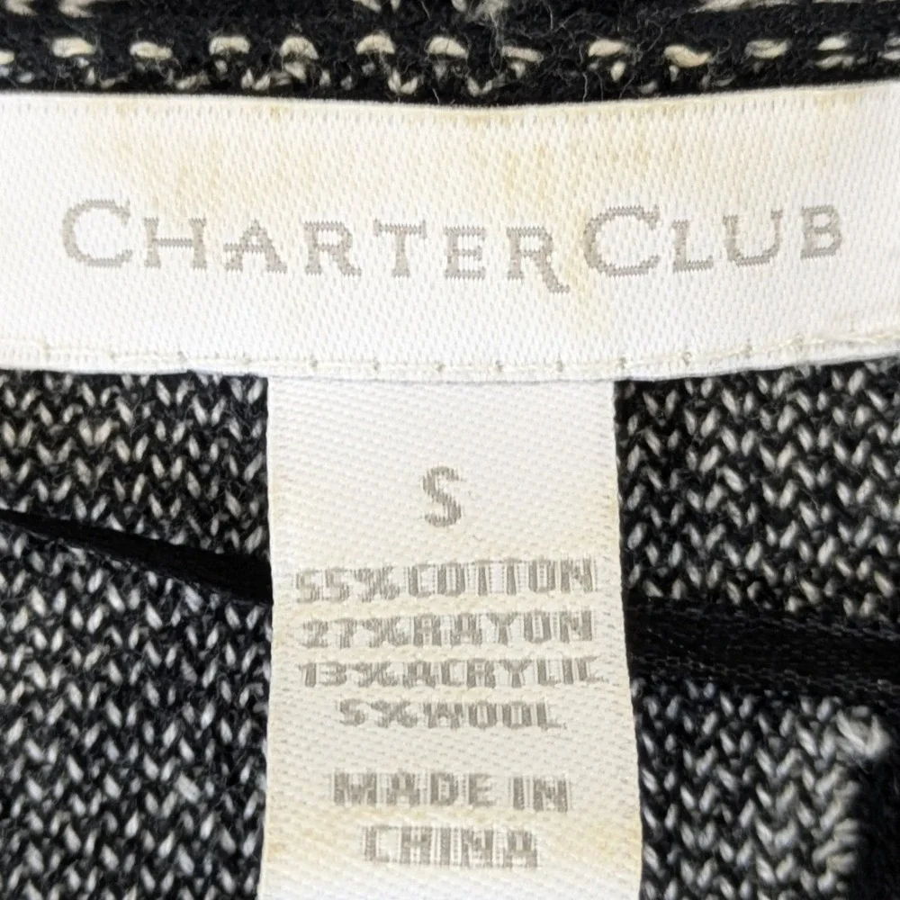 Charter Club Open Cardigan S Black White Damask Intarsia Dark Academia Layering - Picture 3 of 8